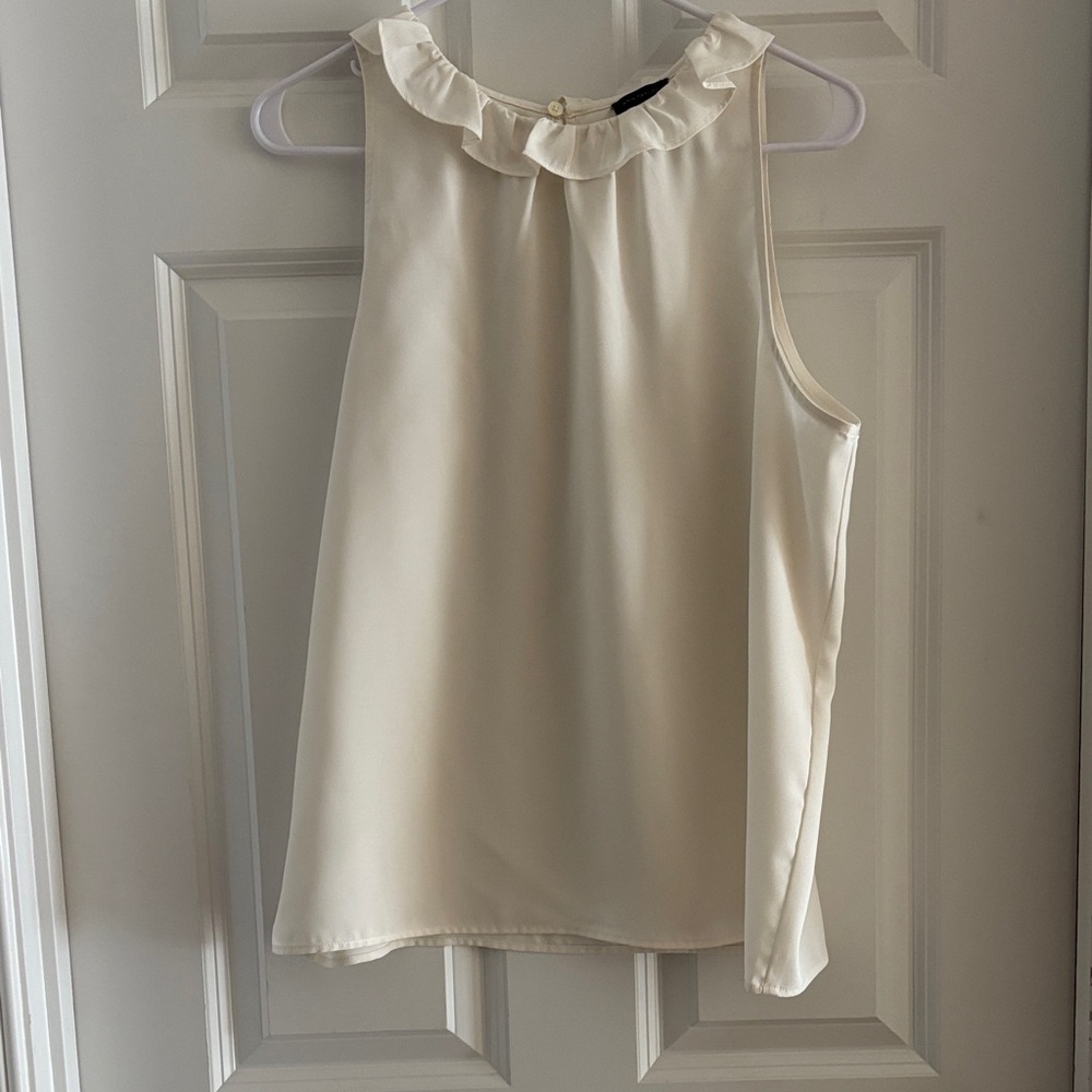 Ann Taylor Ivory Sleeveless Ruffle Blouse